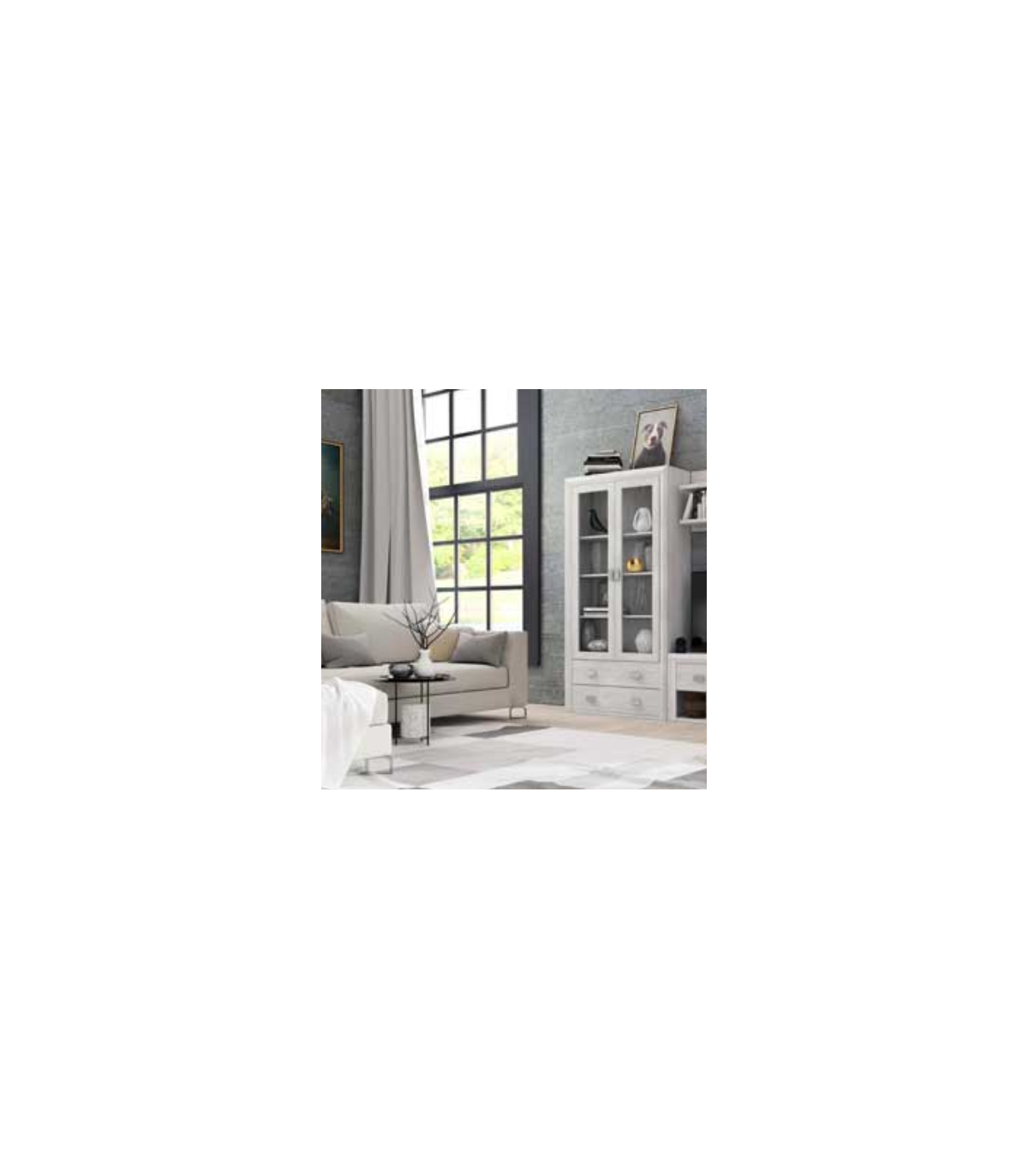 Vitrina 2 Puertas 2 Cajones Modelo Dado Acabado Blanco Tibet, 102cm(ancho) 199cm(alto) 37cm(fondo)._3