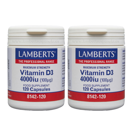 Pack 2x Vitamina D3 4000UI (100 µg) Lamberts, 120 cápsulas
