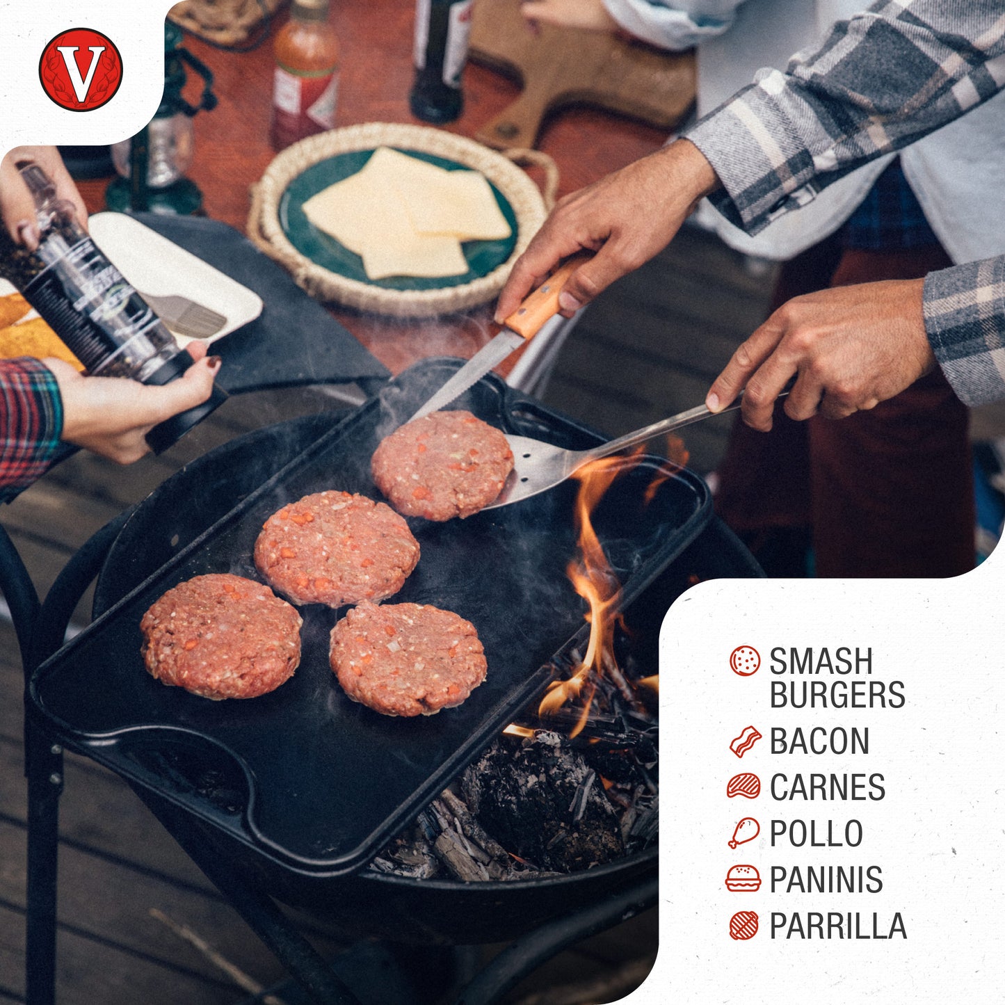 Victoria Prensa Hamburguesas Smash Burger Hierro Fundido Esmaltado 16,5cm Aplastador Carne Para Barbacoa, 36843, Negro_2