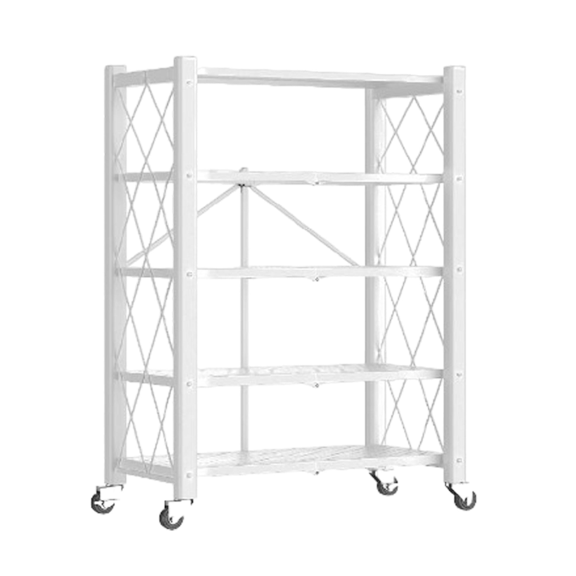Joybos - Estantería De Almacenamiento Plegable De 5 Estantes Con Ruedas, Sin Montaje 71x34x165cm Blanco_0