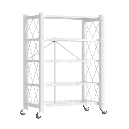 Joybos - Estantería De Almacenamiento Plegable De 5 Estantes Con Ruedas, Sin Montaje 71x34x165cm Blanco_4