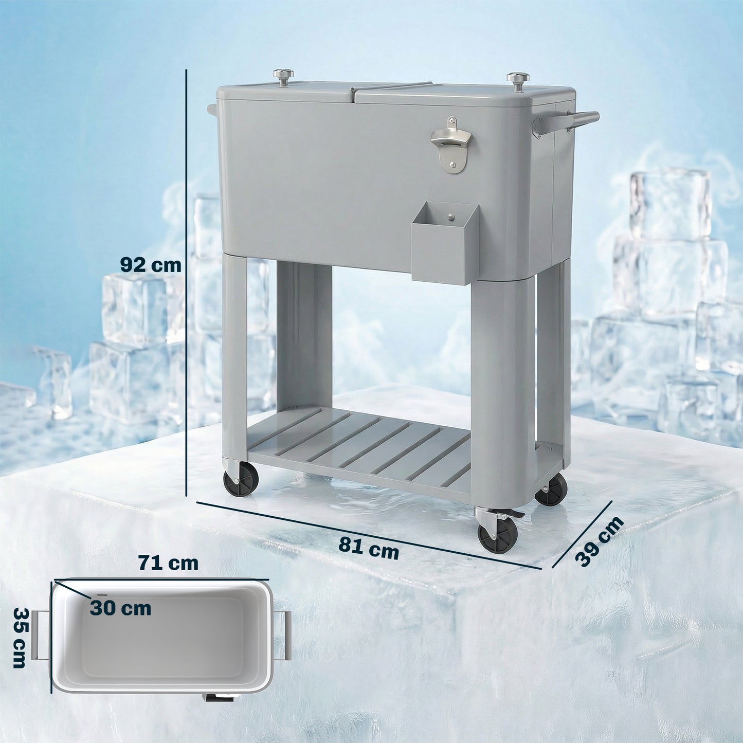 Outsunny Carrito Nevera De 76l Con Ruedas Estante Abrebotellas Asas Plateado_2