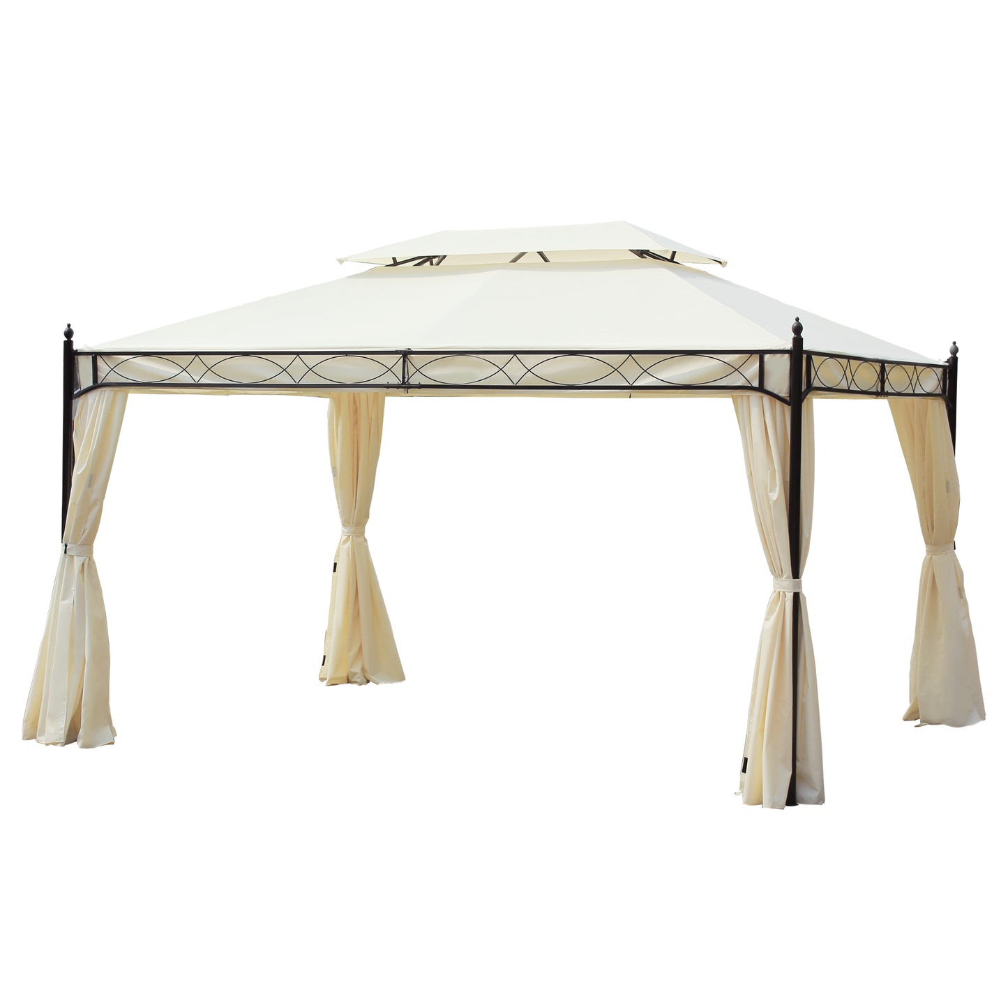 Outsunny Cenador De Jardín 4x3 M Pabellón De Jardín Con Doble Techo Crema_0