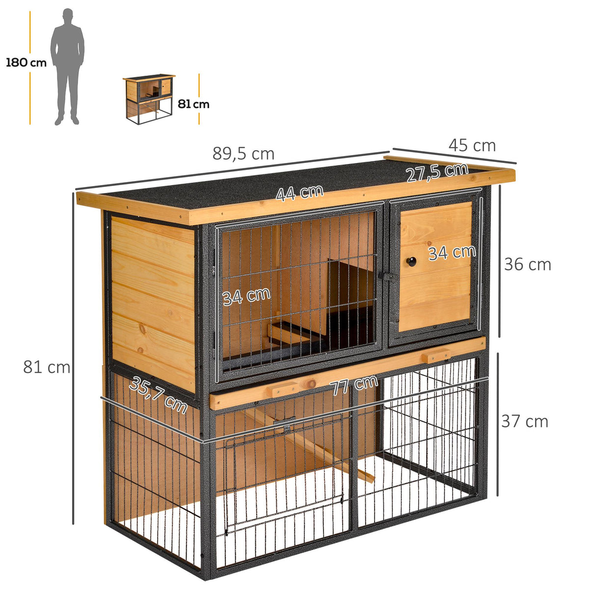Pawhut Conejera De Exterior Madera 2 Pisos Rampa Bandeja Extraíble Puerta_2