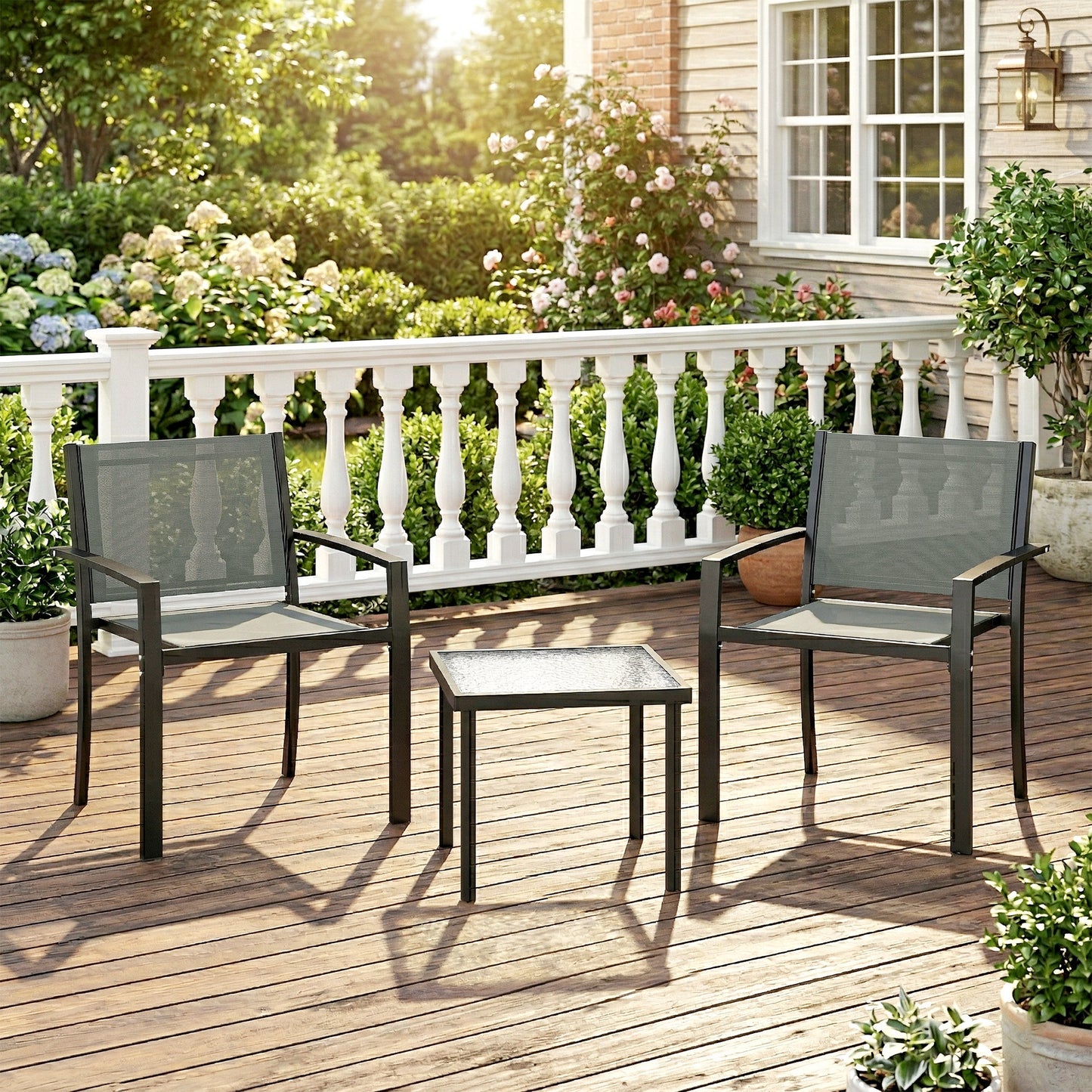 Outsunny Conjunto De Mesa Y 2 Sillas De Terraza Exterior 3 Piezas Gris Claro_1