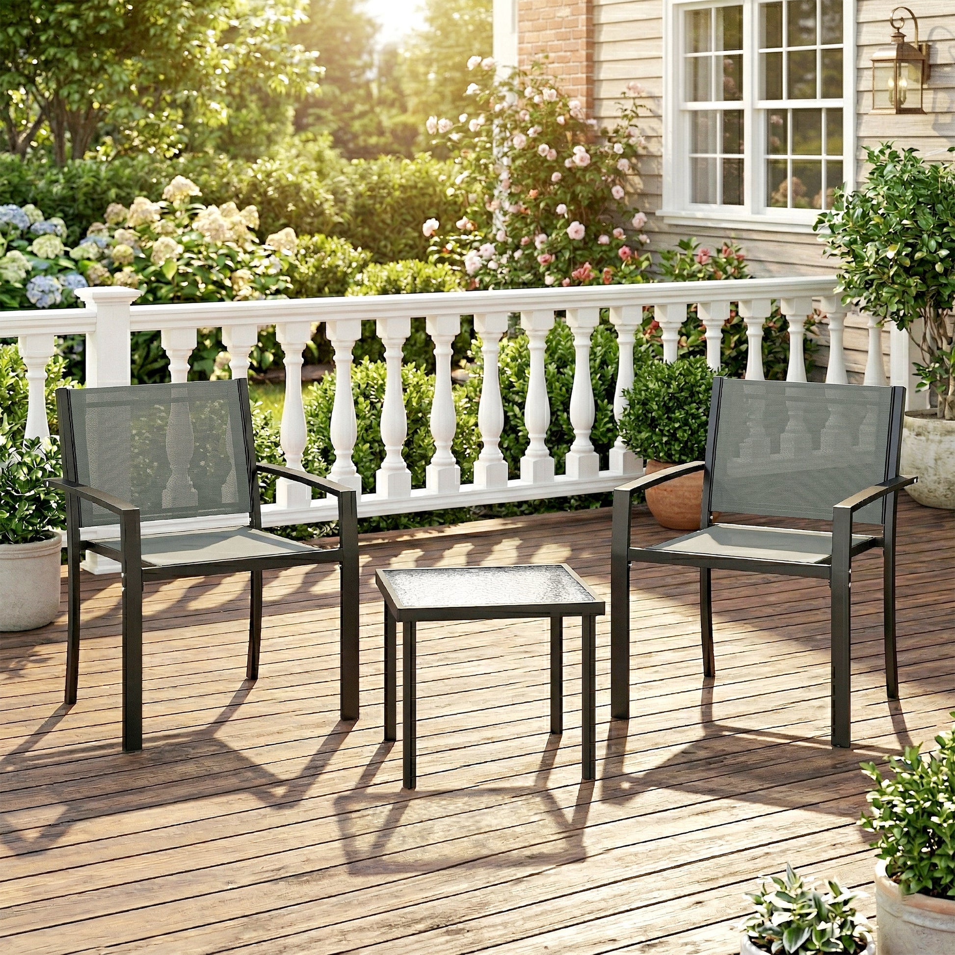 Outsunny Conjunto De Mesa Y 2 Sillas De Terraza Exterior 3 Piezas Gris Claro_1