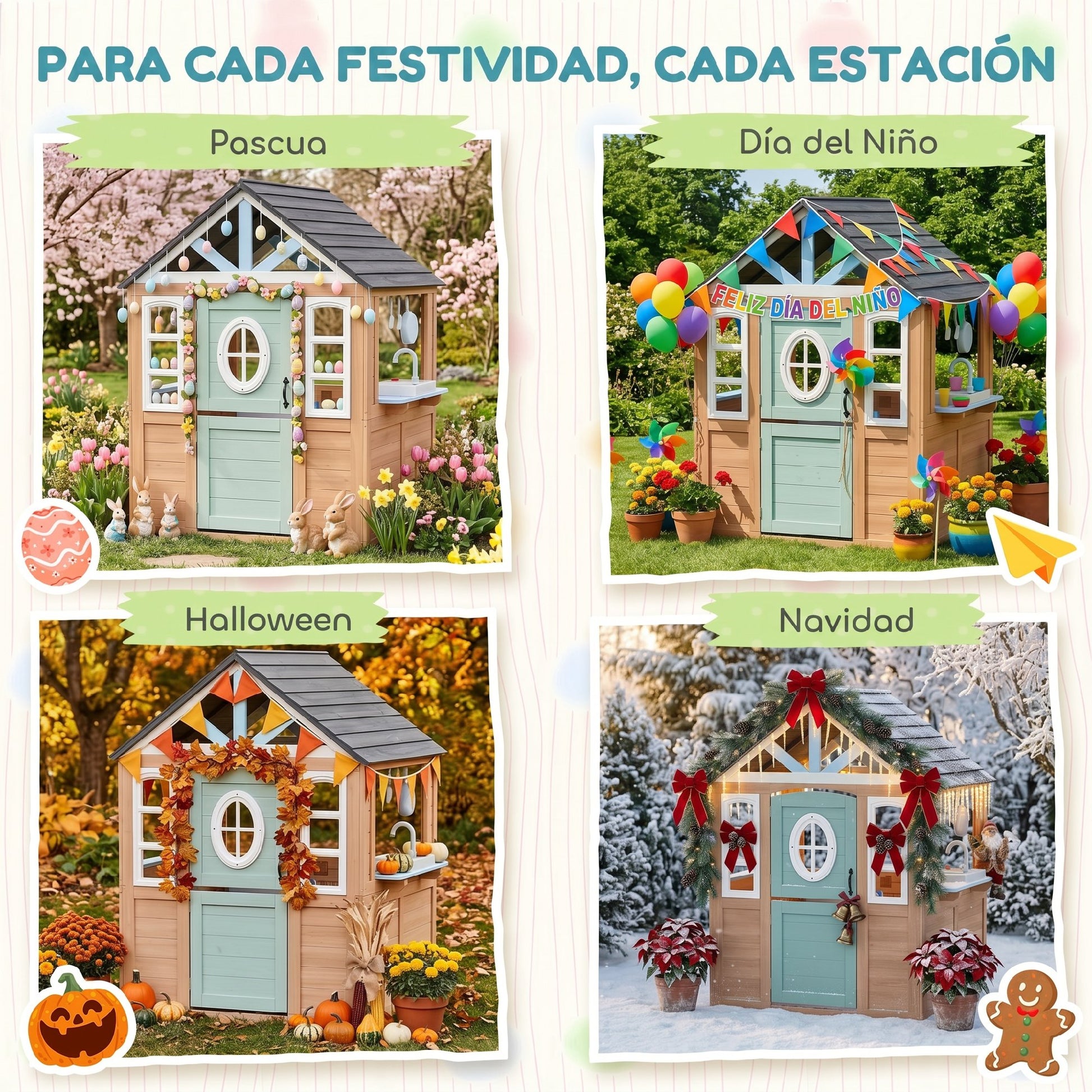 Aiyaplay Casita Infantil De Madera Con Puerta Para Mascotas Cocina De Juguete_4