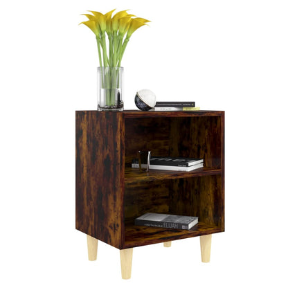 Mesita De Noche Patas Madera Maciza Roble Ahumado 40x30x50 Cm_1
