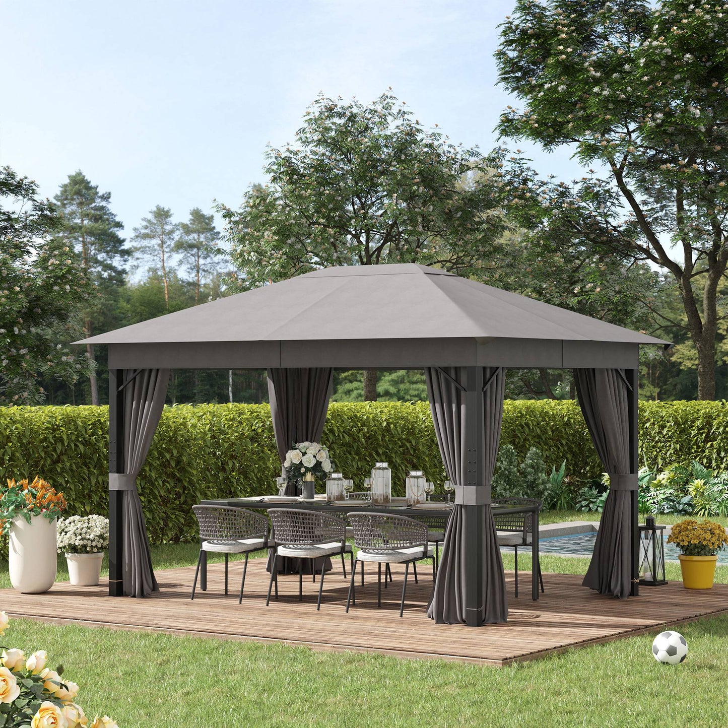 Outsunny Cenador Jardín 4x3 M Con Techo De Ventilación 4 Cortinas Para Exterior_1