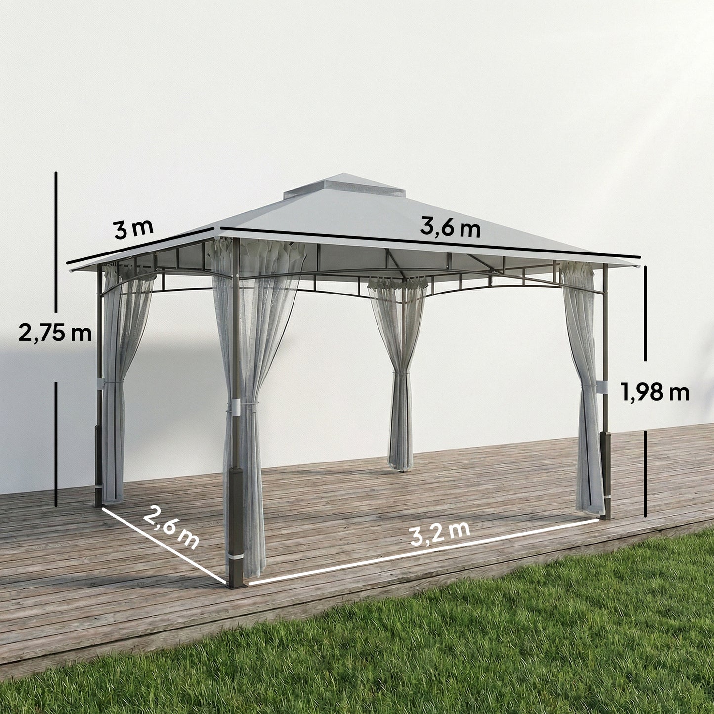 Outsunny Cenador Para Jardín 3x3,6 M Con Doble Techo Paredes De Malla Gris_2