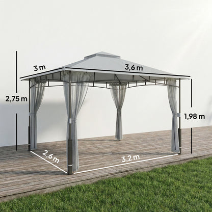 Outsunny Cenador Para Jardín 3x3,6 M Con Doble Techo Paredes De Malla Gris_2