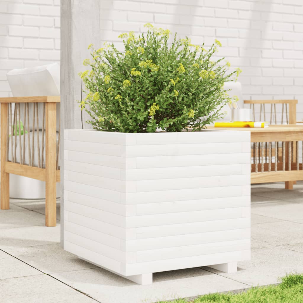 Jardinera Madera Maciza De Pino Blanco 50x50x49,5 Cm_2