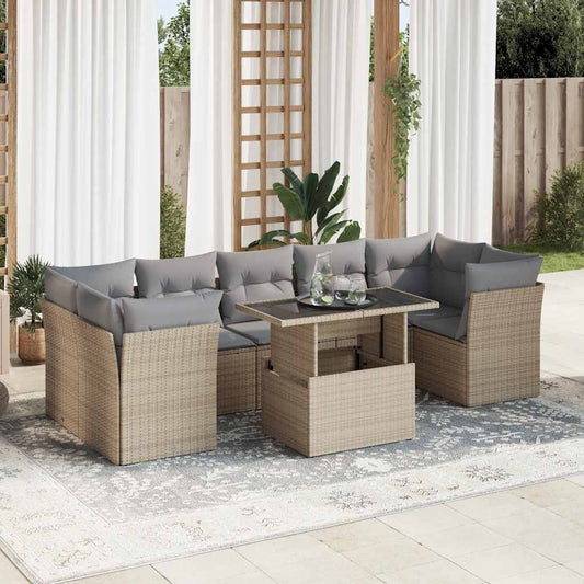 Set De Sofás De Jardín Y Cojines 8 Piezas Ratán Sintético Beige / Vetonek_0