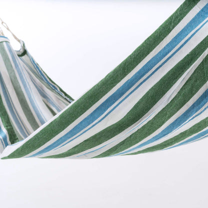 Hamaca Para Jardín De Algodón |130 X 200 Cm|estampado De Rayas Color Azul Y Verde_4