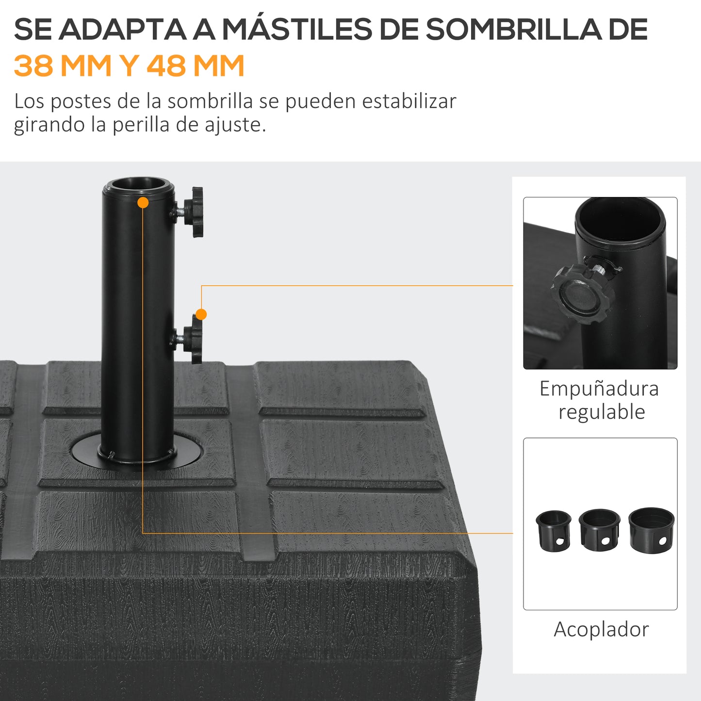 Outsunny Base De Sombrilla Rellenable De Agua 30 Kg Y Arena 40 Kg 49x49x36,5 Cm_3