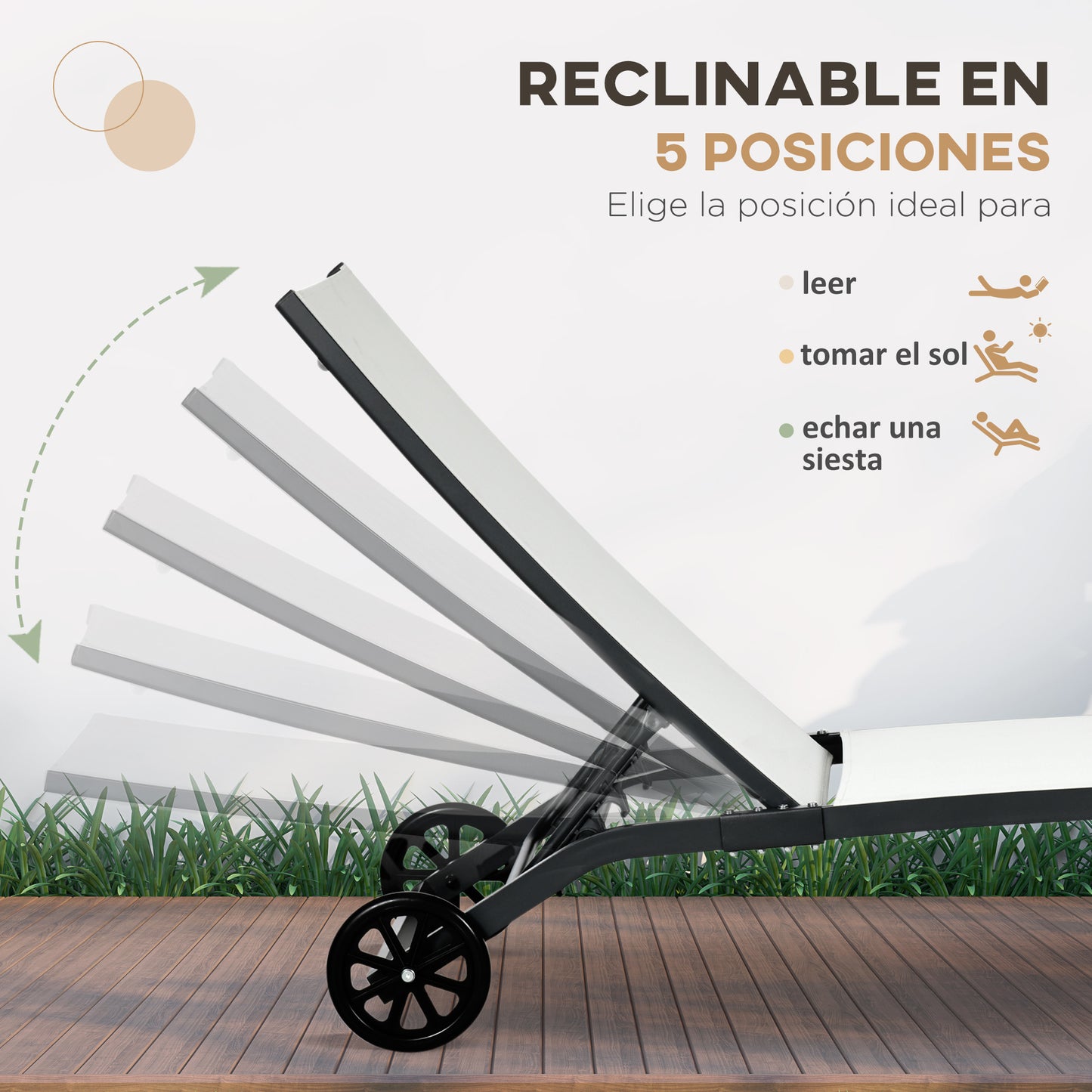 Outsunny Juego De 2 Tumbonas Reclinables De Jardín 165x66x102 Cm Blanco Mate_4