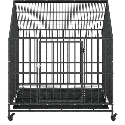 Vidaxl Jaula Para Perros Con Ruedas Acero Galvanizado Negro_4