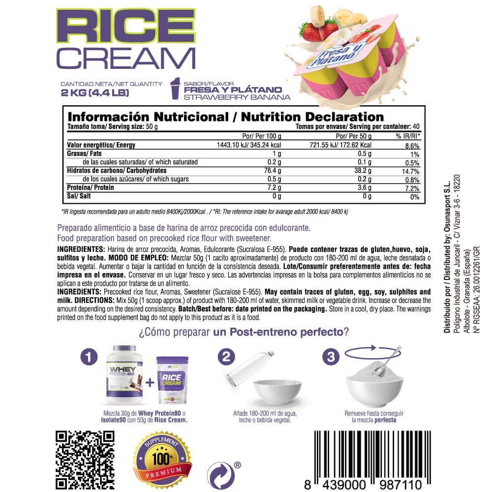 Rice Cream (crema De Arroz Pregelatinizada) - 2kg - Fresa Banana - Fuente De Carbohidratos De Buena - Masmusculo Supplem_4