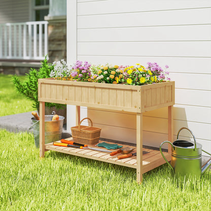 Outsunny Huerto Urbano Elevada De Madera Con Estante 110x46x76 Cm Natural_1