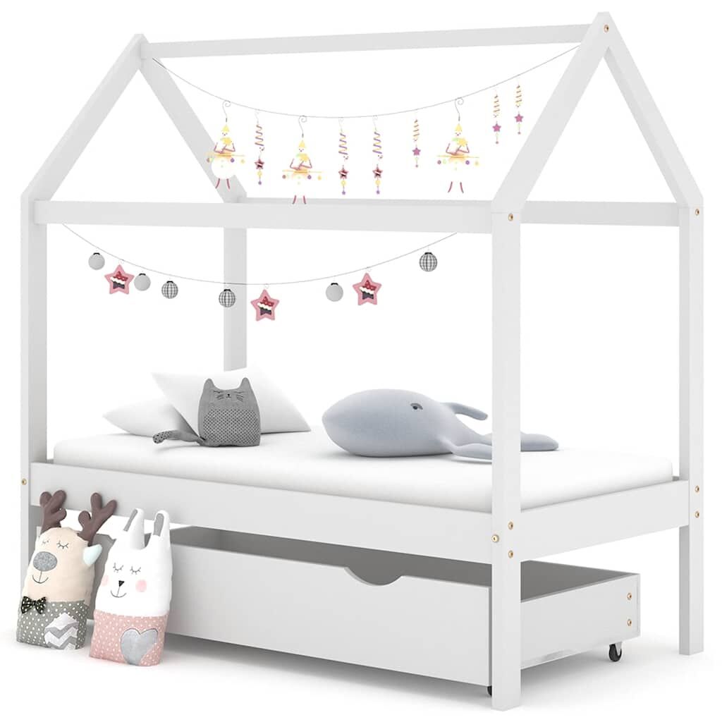 Vidaxl Estructura De Cama Infantil Y Cajón Madera Pino Blanca 70x140cm_1