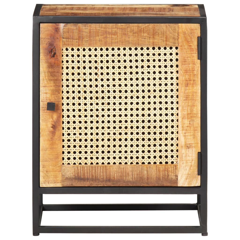 Mesita De Noche Madera De Mango Rugosa Caña Natural 40x30x50cm_1