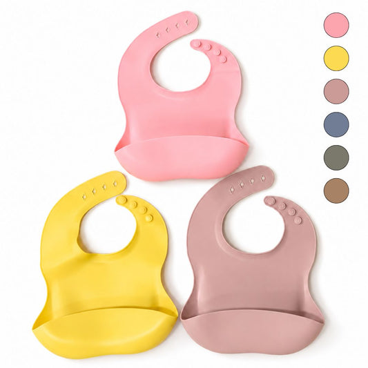 Pack De 3 Baberos De Silicona Para Bebé, Baberos Impermeables Con Bolsillo Recogecomida Y Reutilizables Bathby_0