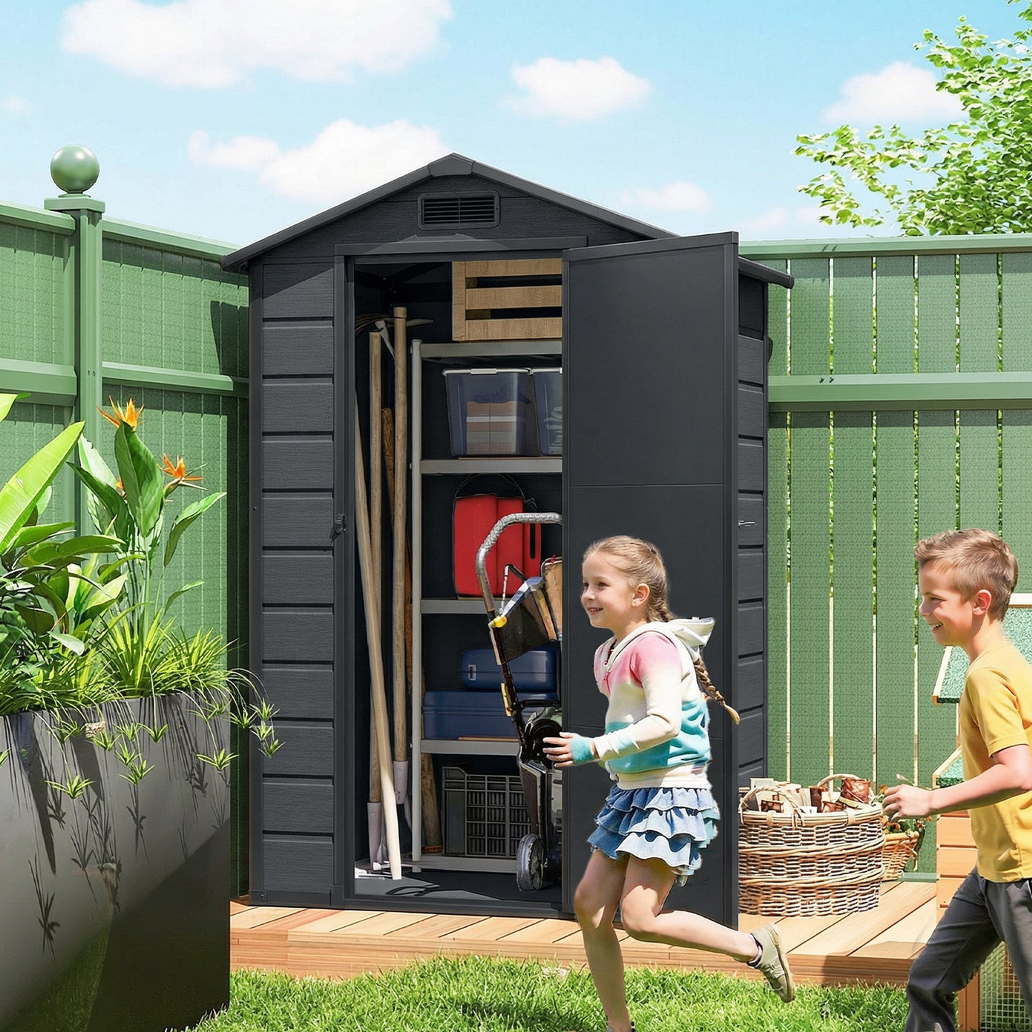 Outsunny Caseta De Jardín 1,09 M² De Plástico Con Puerta Con Cerradura Ventana_3