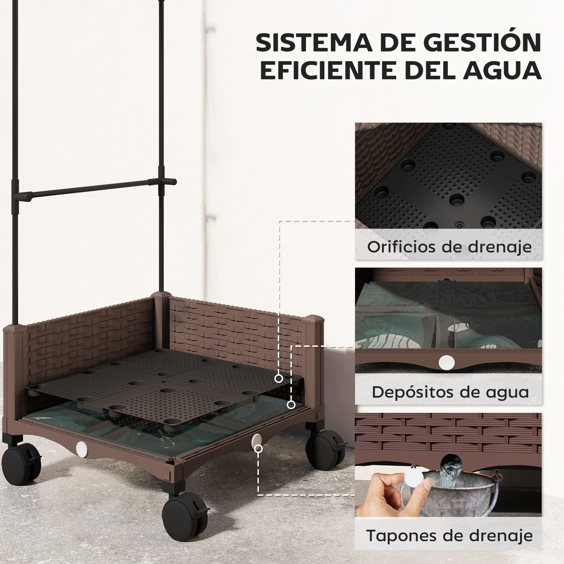 Outsunny Jardinera Con Enrejado Ruedas Para Cultivos Verduras 40x40x165 Cm_5