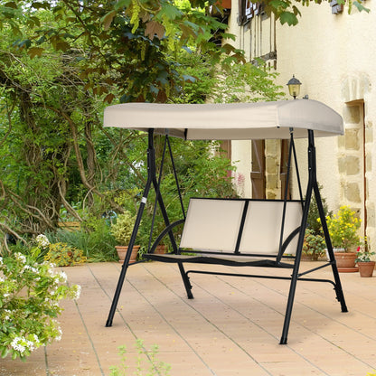 Outsunny Columpio De Jardín De 2 Plazas Techo Ajustable Asientos Textilene Beige_1