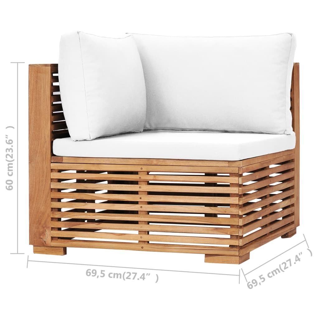 Vidaxl Sofá De Esquina De Jardín Cojín Color Crema Madera Maciza Teca_2