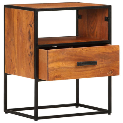 Mesita De Noche De Madera Maciza De Acacia 40x30x50 Cm_2