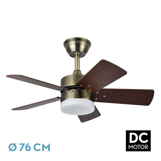 Ventilador Dc Marta 36w Cuero 5 Aspas Rev. Cerezo/nogal 41x76d 3060lm C/ Remoto , Memoria Y Temp. 3000k,4000k,6000k_0