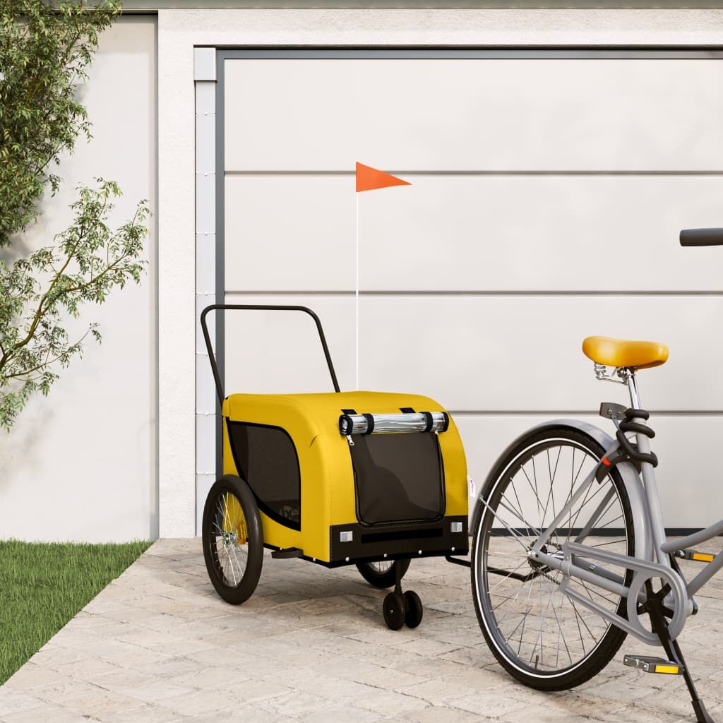 Vidaxl Remolque Bicicleta Mascotas Hierro Tela Oxford Amarillo Negro_1