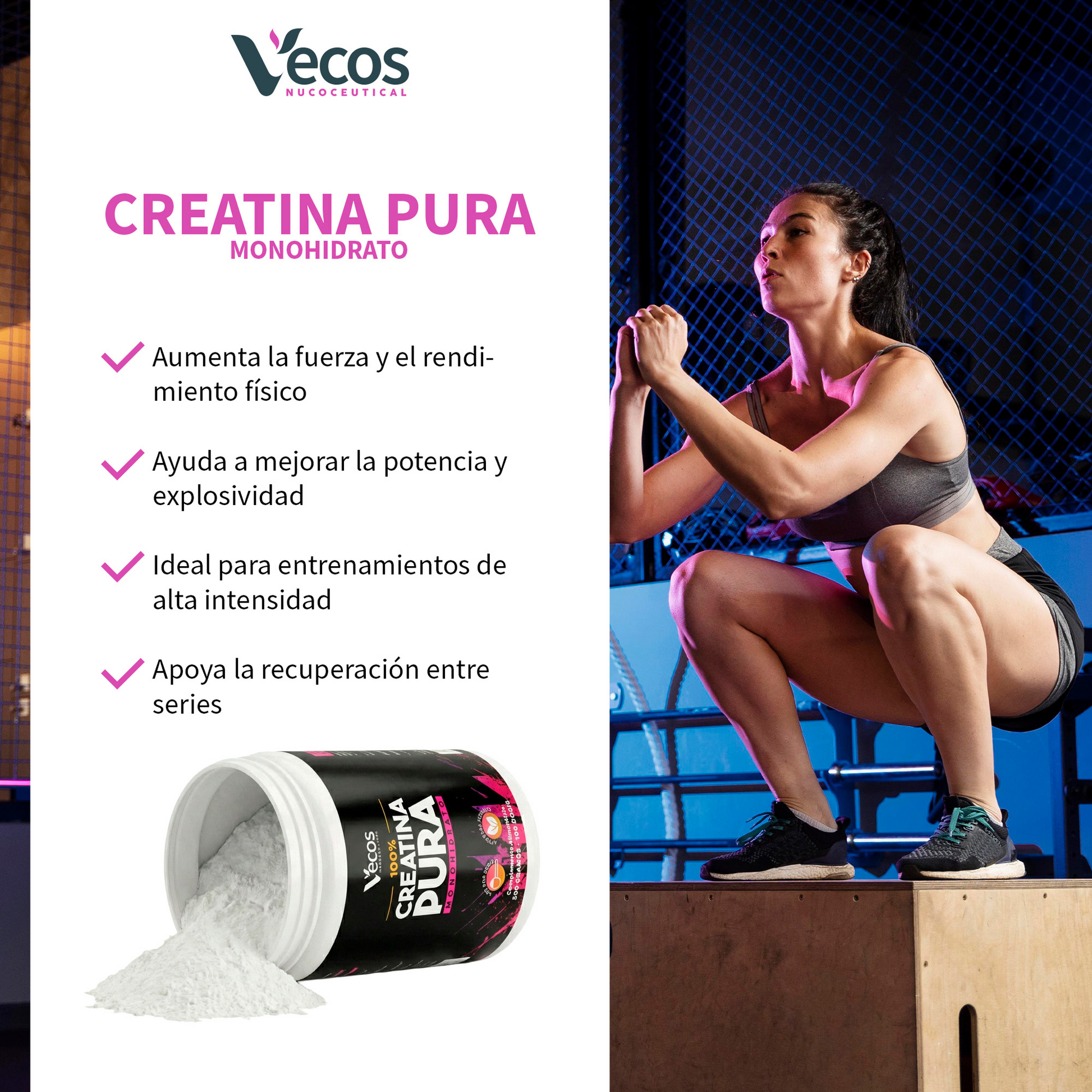 Creatina Monohidrato Pura Vecos 500 G | Para Fuerza, Potencia Y Entrenamiento_3