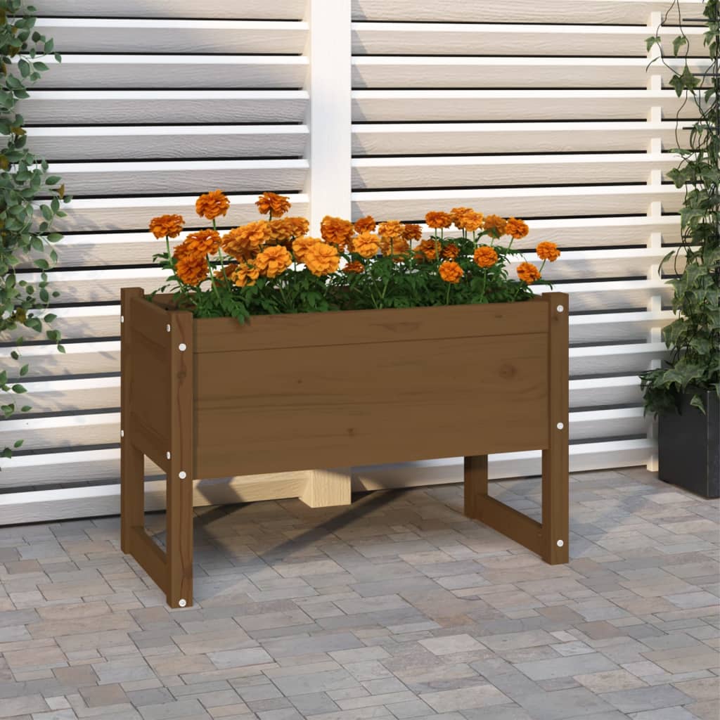 Jardinera Madera Maciza De Pino Marrón Miel 78x40x52 Cm_1