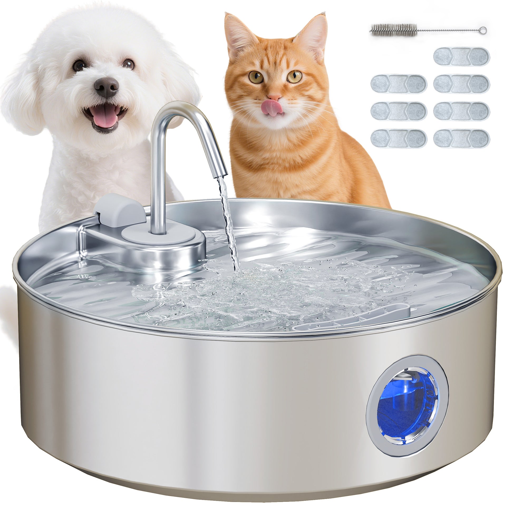 Pawhut Fuente Para Gatos De Acero Inoxidable 7l Silencioso Con Sistema De Filtro_0