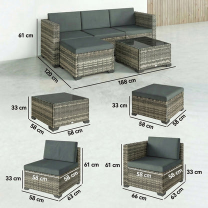 Outsunny Conjunto Muebles Jardín Exterior De Ratán 5 Piezas Cojines Gris Oscuro_2