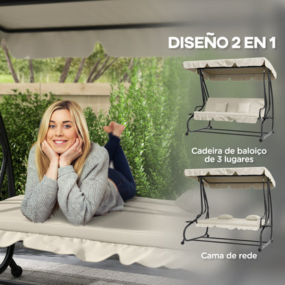Outsunny Balancín De Jardín Exterior De 3 Plazas Convertible En Cama Crema_3
