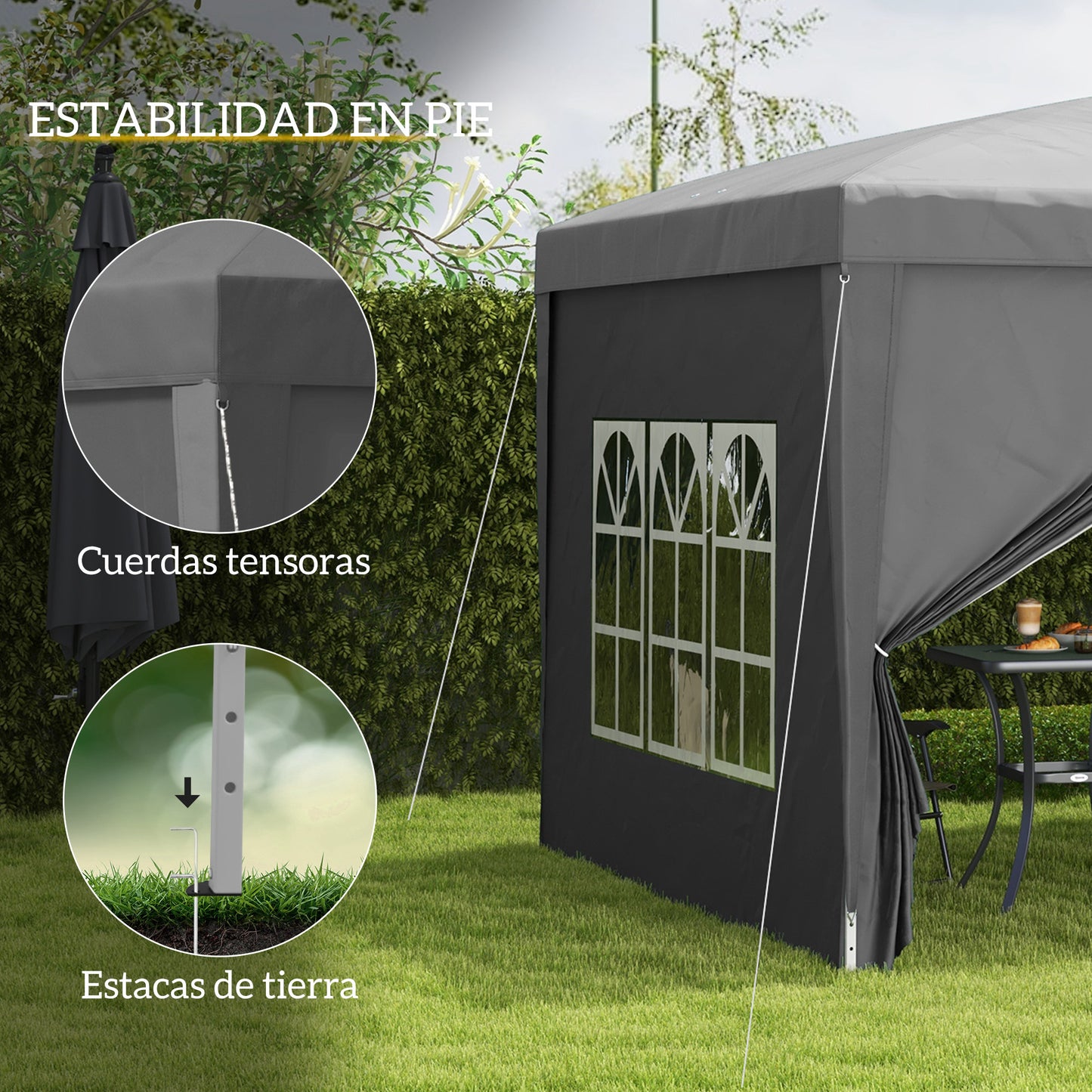 Outsunny Carpa Plegable Pop-up 3x3 M Con 4 Paredes Laterales Anti-uv Gris_5