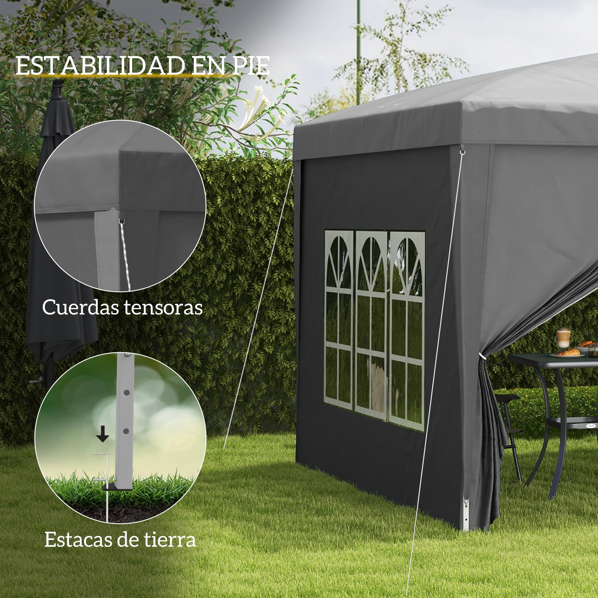 Outsunny Carpa Plegable Pop-up 3x3 M Con 4 Paredes Laterales Anti-uv Gris_5