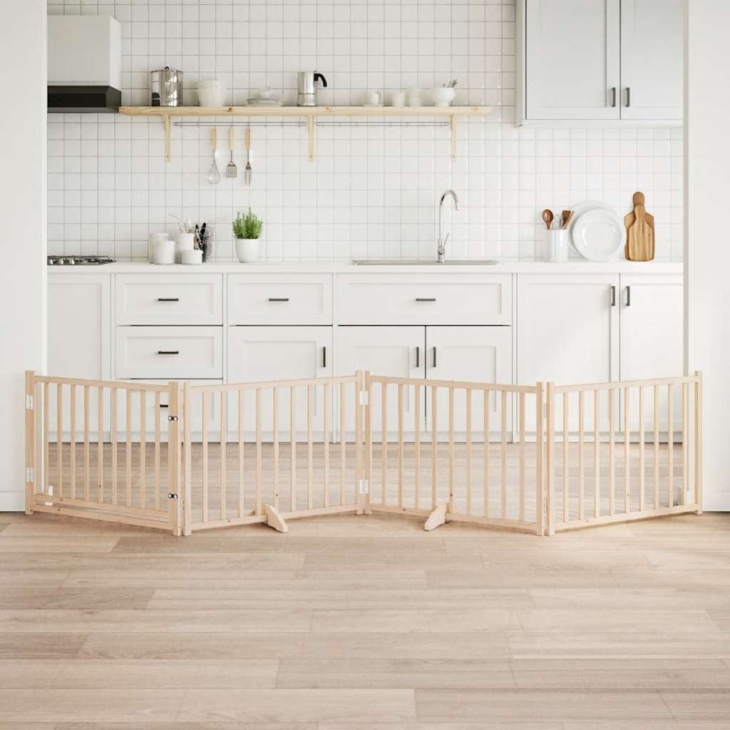 Vidaxl Puerta Para Perros Plegable 4 Paneles Madera De Abeto 320 Cm_1