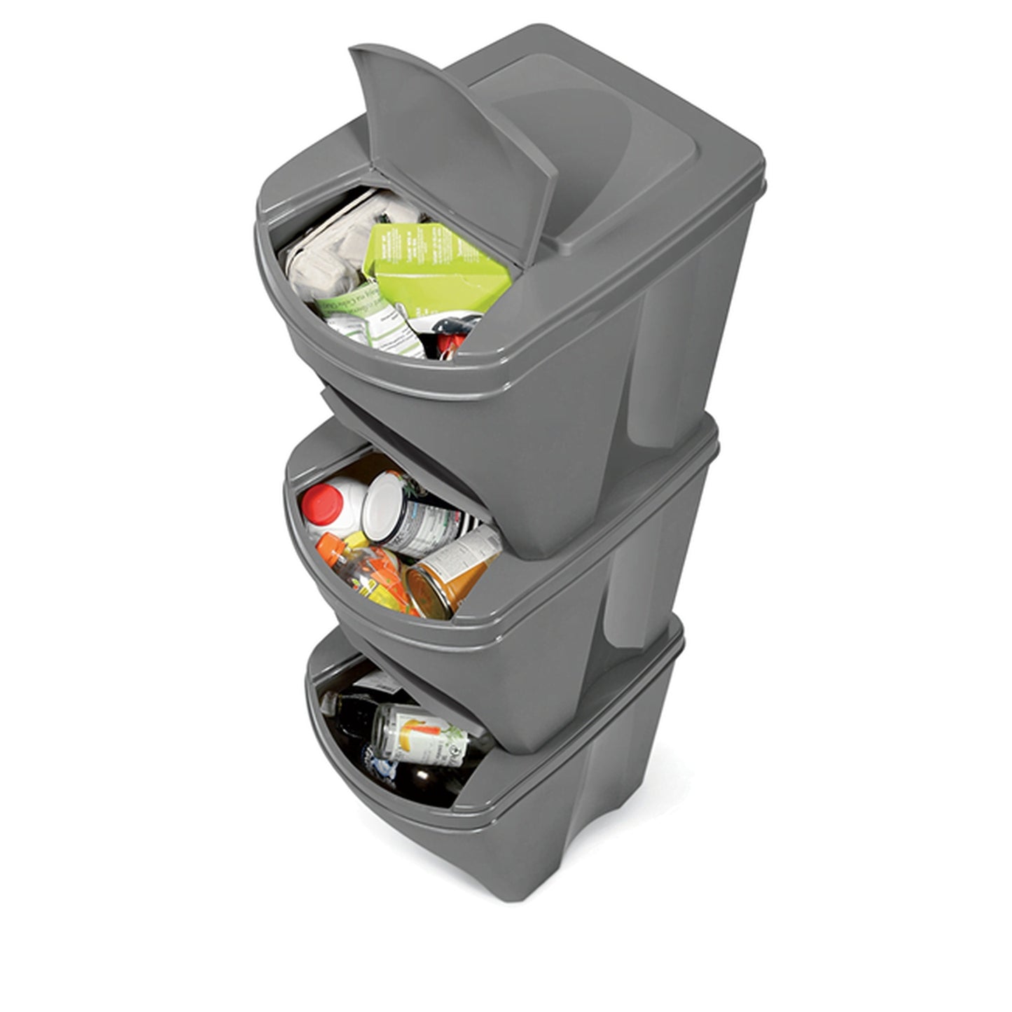 Set De 3 Cubos De Basura Keden Sortibox Papelera Reciclaje, Blanco Roto, Volumen 3x25l