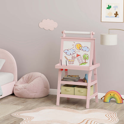 Aiyaplay Pizarra Infantil Caballete 3 En 1 Con Rollo De Papel Y Cestas Rosa_1