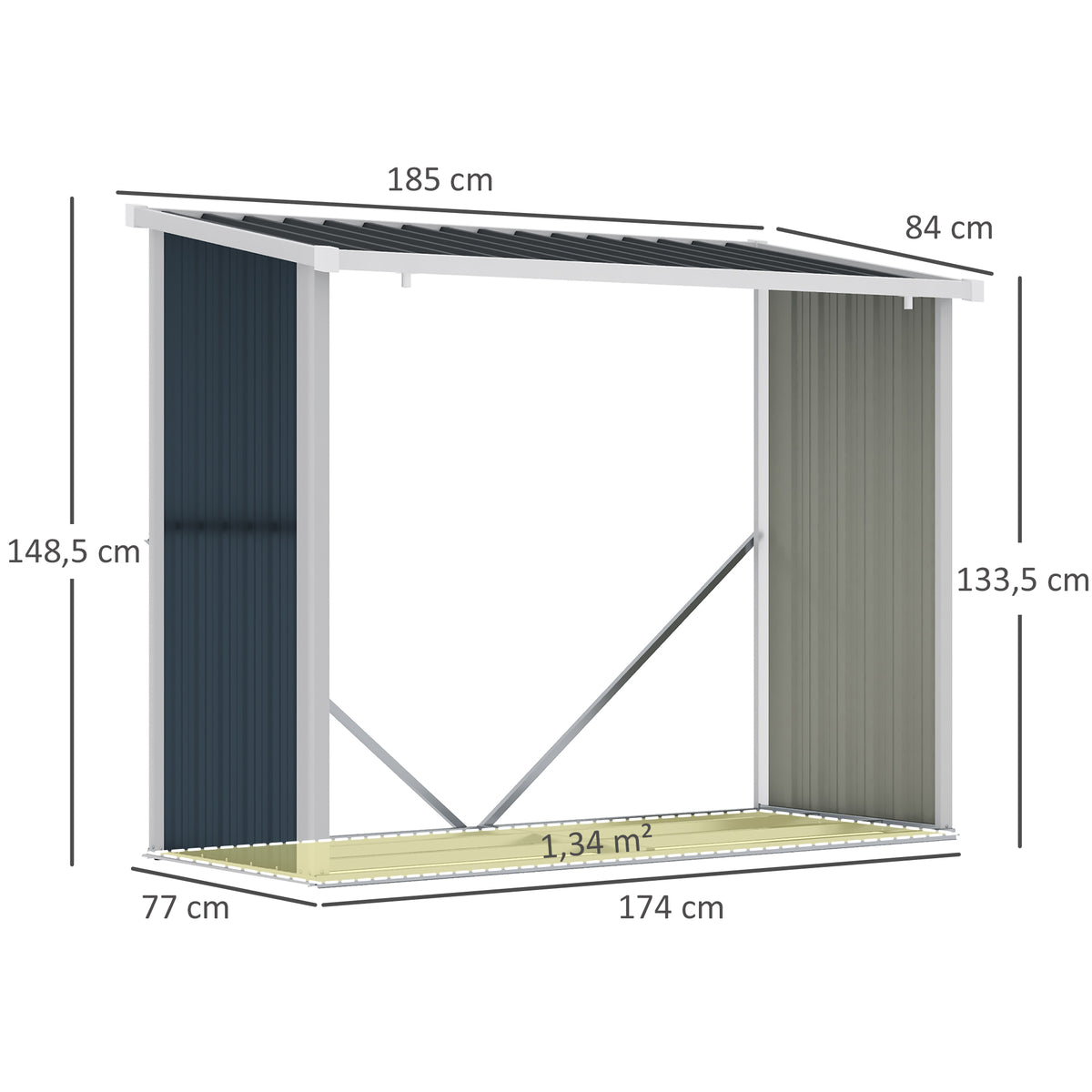 Outsunny Casetilla Para Leña De Jardín Acero Galvanizado 185x84x133,5/148,5 Cm_2