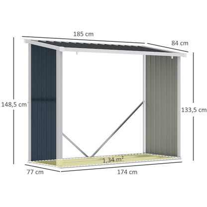 Outsunny Casetilla Para Leña De Jardín Acero Galvanizado 185x84x133,5/148,5 Cm_2