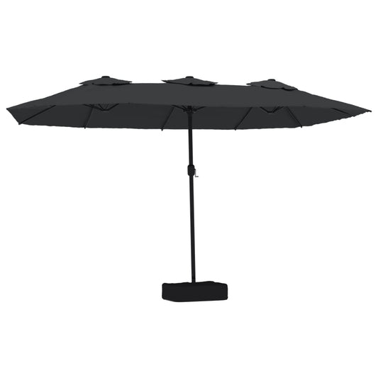 Sombrilla Doble De Jardín Con Luces Led Negro 449x245 Cm_0