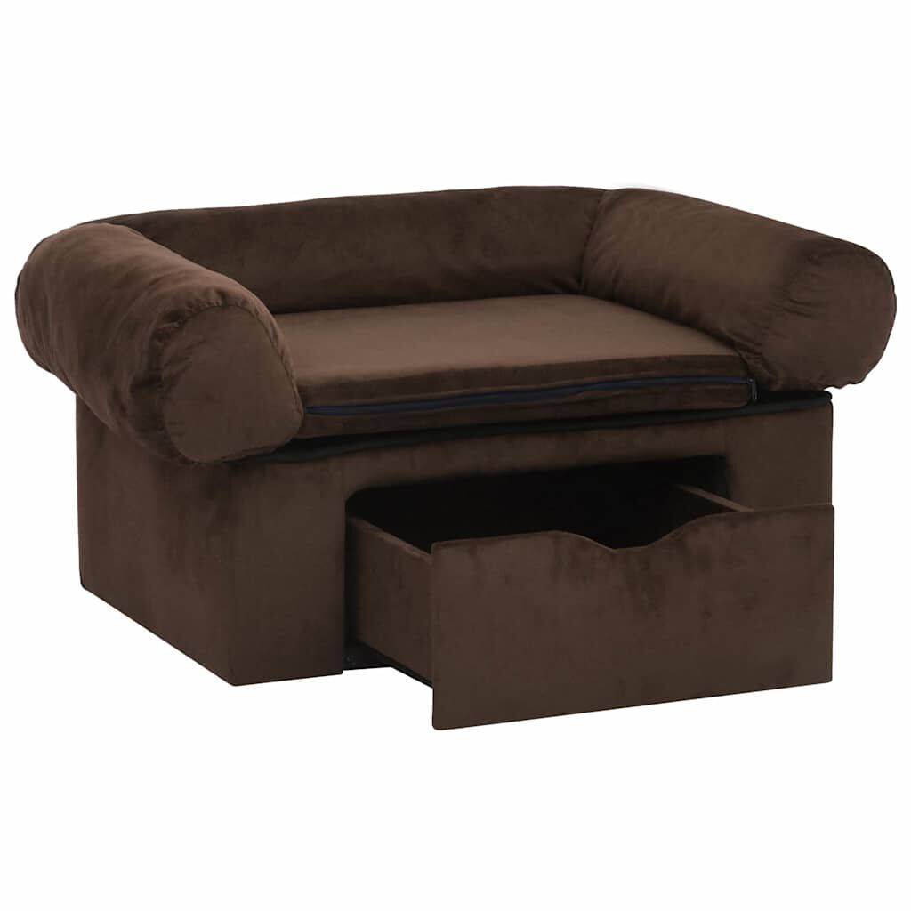 Vidaxl Sofá Para Perros Con Cajón Felpa Marrón 75x50x38 Cm_3