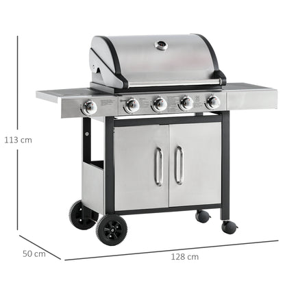 Outsunny Barbacoa De Gas Con 4+1 Quemadores 15,2 Kw Termómetro 2 Mesas Y Armario_2