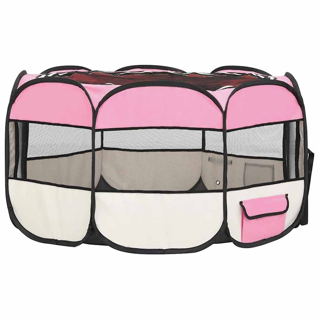 Vidaxl Parque De Perros Plegable Y Bolsa Transporte Rosa 125x125x61cm_3