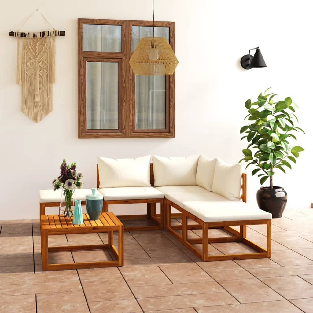 Vidaxl Muebles De Jardín 6 Pzas Cojines Crema Madera Maciza De Acacia_1